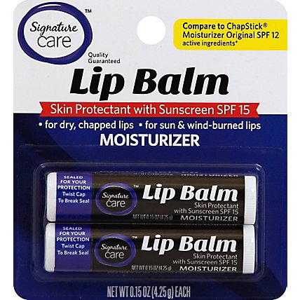 Signature Care Lip Balm Moisturizer Skin Protectant With Suncreen SPF 15 - 2-0.15 Oz - Image 2