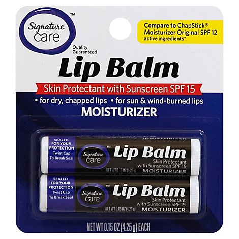 Signature Care Lip Balm Moisturizer Skin Protectant With Suncreen SPF 15 - 2-0.15 Oz