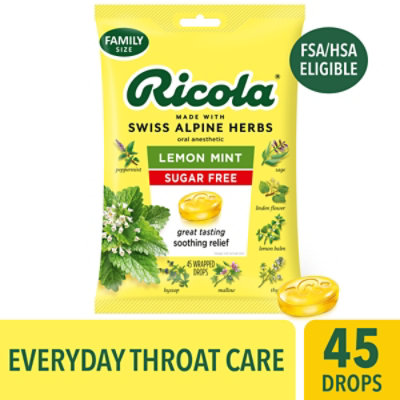 Ricola Throat Drops Herb Lemon Mint Sugar Free - 45 Count - Image 1