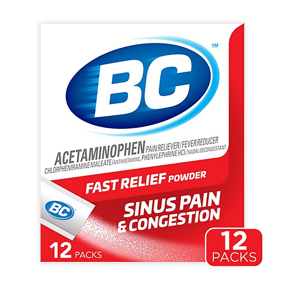 BC Fast Cold & Flu Relief Sinus Congestion & Pain Stick Packs - 12 Count