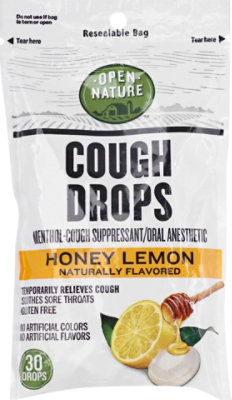 Open Nature Cough Drops Cough Suppresant Oral Anesthetic Menthol Honey Lemon - 30 Count - Image 2