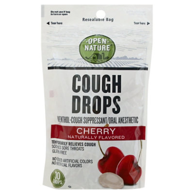 Open Nature Cough Drops Cough Suppresant Oral Anesthetic Menthol Cherry - 30 Count - Image 3