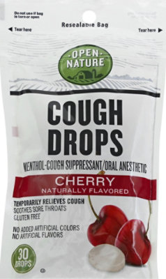 Open Nature Cough Drops Cough Suppresant Oral Anesthetic Menthol Cherry - 30 Count - Image 2