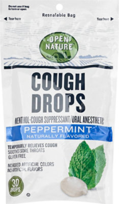 Open Nature Cough Drops Cough Suppresant Oral Anesthetic Menthol Peppermint - 30 Count - Image 2