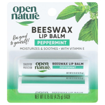 Open Nature Lip Balm Beeswax Peppermint With Vitamin E - 2-0.15 Oz - Image 1