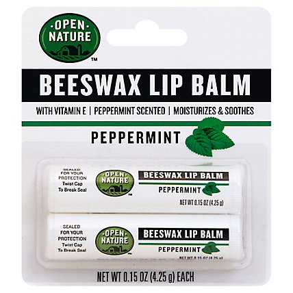 Open Nature Lip Balm Beeswax Peppermint With Vitamin E - 2-0.15 Oz - Image 1