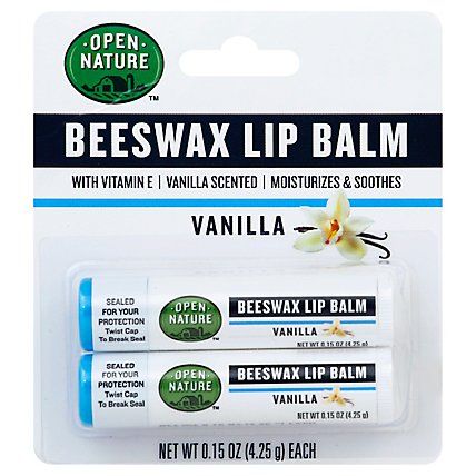 Open Nature Lip Balm Beeswax Vanilla With Vitamin E - 2-0.15 Oz - Image 1