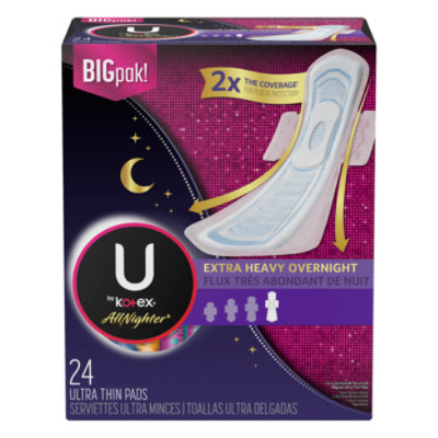 HSA Eligible  U by Kotex Security Maxi Pad with Wings, Overnight,  Unscented, 14 Count