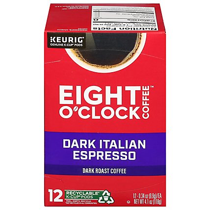 Eight OClock Coffee K Cup Pods Dark Roast Dark Italian Roast 12 Count - 4.1 Oz - Image 2