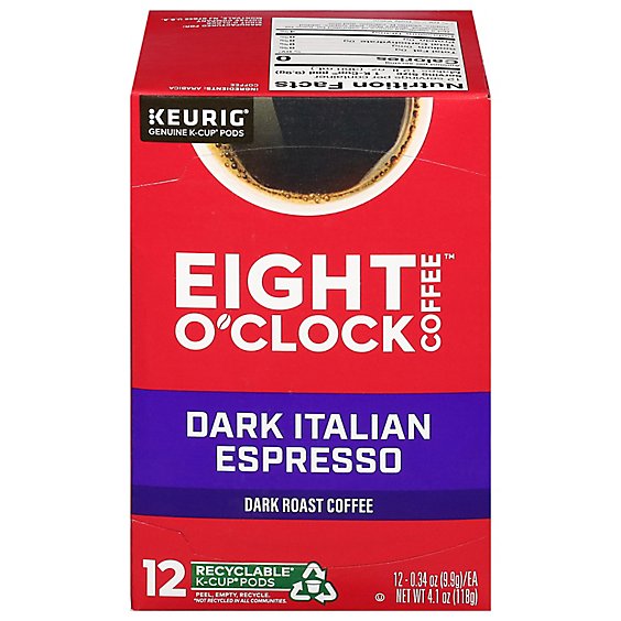 Eight OClock Coffee K Cup Pods Dark Roast Dark Italian Roast 12 Count - 4.1 Oz