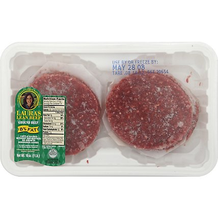 Lauras Beef Ground Beef Patties 92% Lean 8% Fat 4 Count - 16 Oz - Image 2