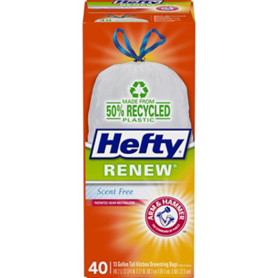 Hefty Renew Kitchen Trash Bags Drawstring 13 Gallon Scent Free - 40 Count - Image 2