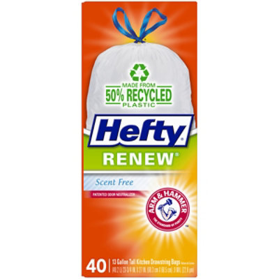 Hefty Renew Kitchen Trash Bags Drawstring 13 Gallon Scent Free - 40 Count - Image 1