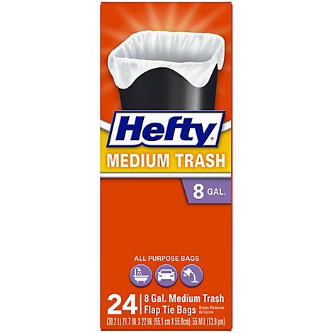 Hefty Trash Bags Flap Tie Medium 8 Gallon - 24 Count