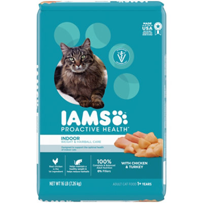 Iams Indoor Weight Control & Hairball Care Chicken & Turkey Cat Kibble Adult Dry Cat Food - 16 Lbs - Image 1