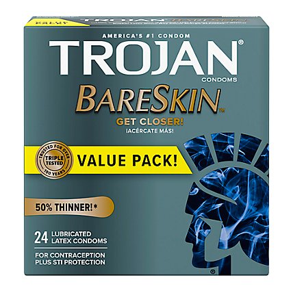 Trojan Bareskin Thin Premium Lubricated Condoms - 24 Count - Image 1