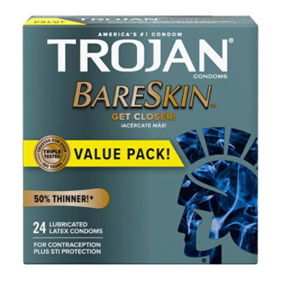 Trojan Bareskin Thin Premium Lubricated Condoms - 24 Count