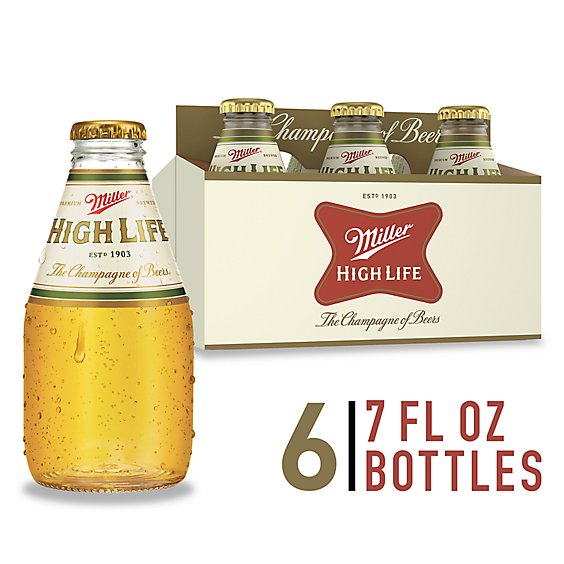 Miller High Life Beer American Style Lager 4.6% ABV Bottles - 6-7 Fl. Oz.