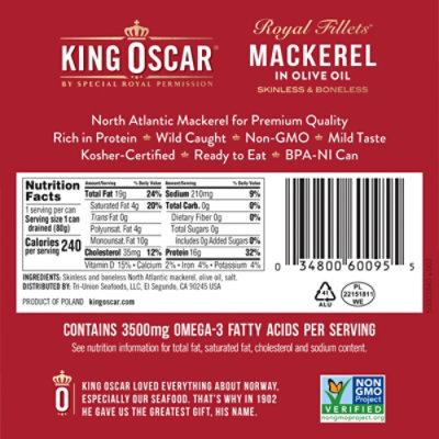 King Oscar Skinless Boneless Royal Filet Mackrl In Olv Oil Canned - 4.5 Oz - Image 8