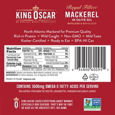 King Oscar Skinless Boneless Royal Filet Mackrl In Olv Oil Canned - 4.5 Oz - Image 7