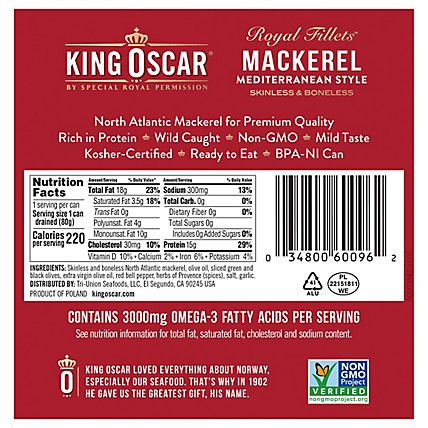 King Oscar Royal Fillets Mackerel Skinless & Boneless Mediterranean Style Can - 4.5 Oz - Image 6