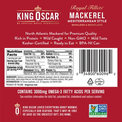 King Oscar Royal Fillets Mackerel Skinless & Boneless Mediterranean Style Can - 4.5 Oz - Image 7