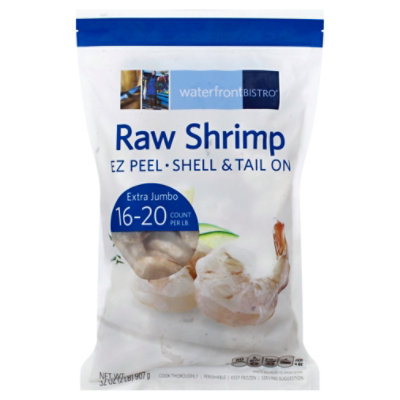 waterfront BISTRO Shrimp Raw Extra Jumbo Shell & Tail On Frozen 16-20 Count - 2 Lbs.