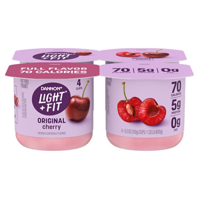 Light + Fit Cherry Nonfat Gluten Free Yogurt - 4-5.3 Oz - Image 1