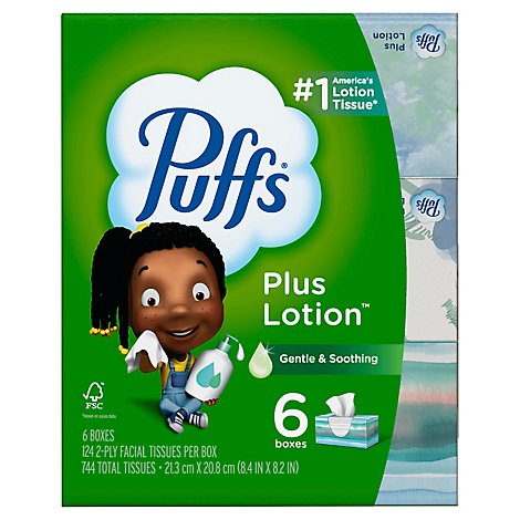Puffs Plus Lotion Facial Tissue 2 Ply - 6-124 Count