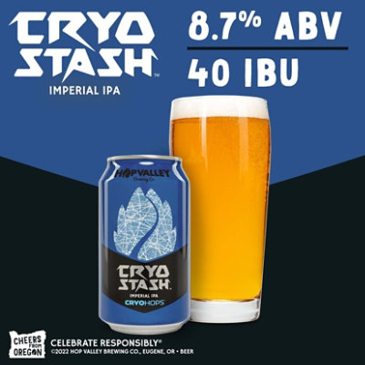 Hop Valley Cryo Stash Imperial IPA Craft Imperial Beer 8.7% ABV Cans - 19 Fl. Oz. - Image 3