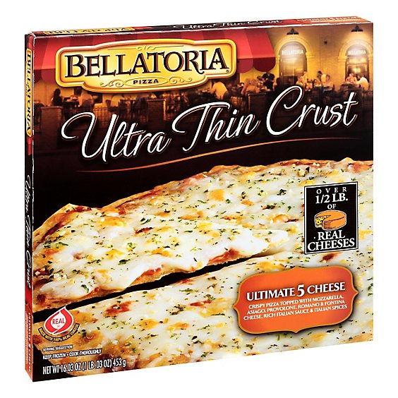 Bellatoria Pizza Ultra Thin Crust 5 Cheese 12 Inch Frozen - 16.03 Oz