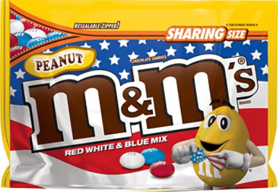 M&MS Red White & Blue Mix Peanut Chocolate Candy Sharing Size - 10.7 Oz