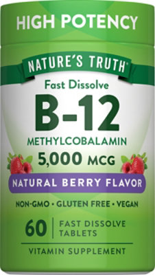 Nature's Truth Fast Dissolve Vitamin B12 5000 mcg - 60 Count - Image 1