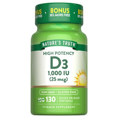 Nature's Truth Vitamin D3 25 mcg - 130 Count - Image 1