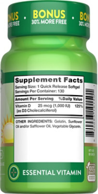 Nature's Truth Vitamin D3 25 mcg - 130 Count - Image 2