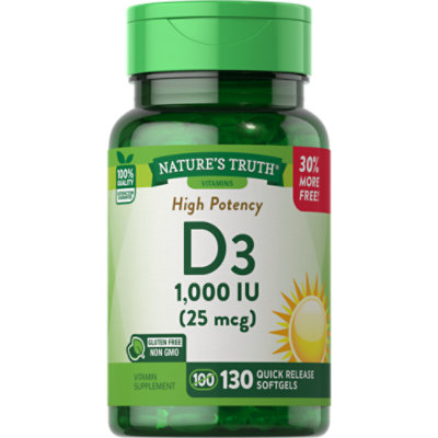 Nature's Truth Vitamin D3 25 mcg - 130 Count - Image 1