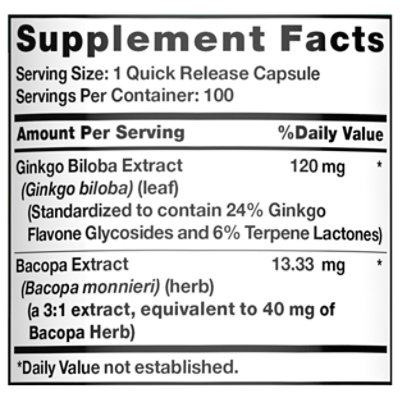 Nature's Truth Standardized Ginkgo Biloba 120 mg Plus Bacopa - 60 Count - Image 2