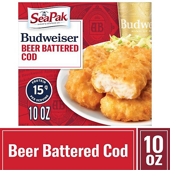 SeaPak Shrimp & Seafood Co. Cod Fillets Frozen Budweiser Beer Battered - 12.5 Oz