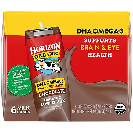 Horizon Organic Chocolate Milk DHA Omega-3 Lowfat - 6-8 Fl. Oz. - Image 2
