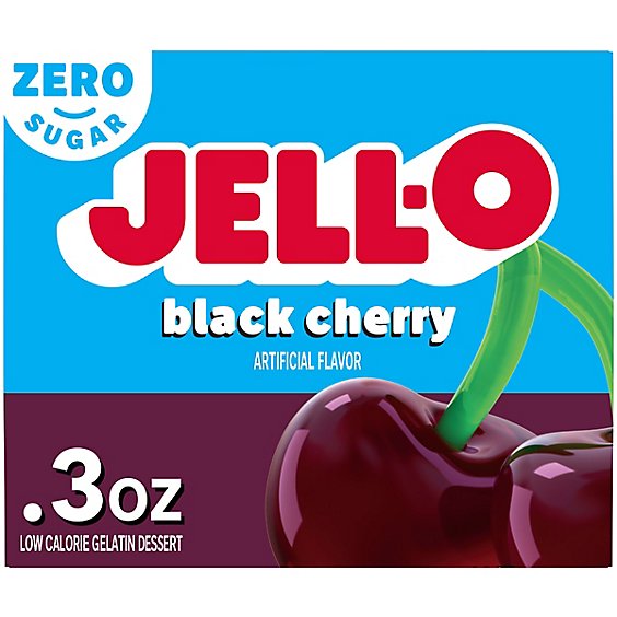 Jell-O Black Cherry Sugar Free Gelatin Dessert Mix Box - 0.3 Oz