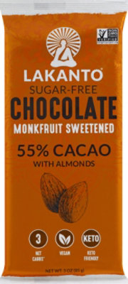 Lakanto 55% Cacao Monkfruit Chocolate Almond Bar - 3 Oz - Image 2