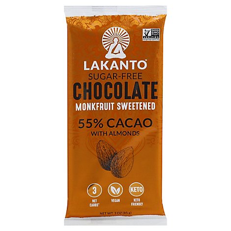 Lakanto 55% Cacao Monkfruit Chocolate Almond Bar - 3 Oz