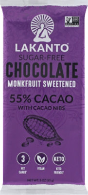 Lakanto 55% Cacao Monkfruit Chocolate Bar With Cocoa Nibs - 3 Oz - Image 2