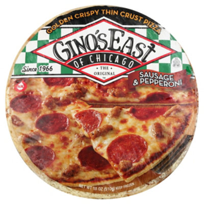 Ginos Pizza Thin Crust Sausage & Pepperoni12 Inch Frozen - 18 Oz - Image 1