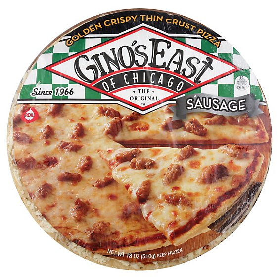 Ginos Pizza Thin Crust Sausage Frozen - 18 Oz