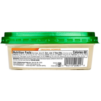 Cedars Organic Original Hommus - 8 Oz - Image 6