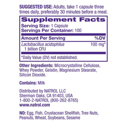 Natrol Acidophilus 100mg Probtc Cpsl - 100 Count - Image 3