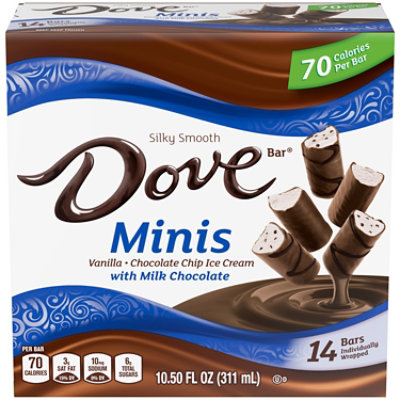 Dove Minis Vanilla And Chocolate Chip Ice Cream Bars With Milk Chocolate - 14 Count