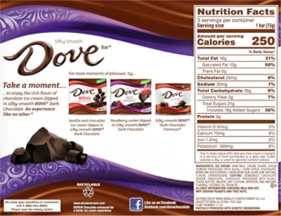 DOVE Chocolate Ice Cream Bars Coated With Dark Chocolate Dessert - 3 Count - Image 1