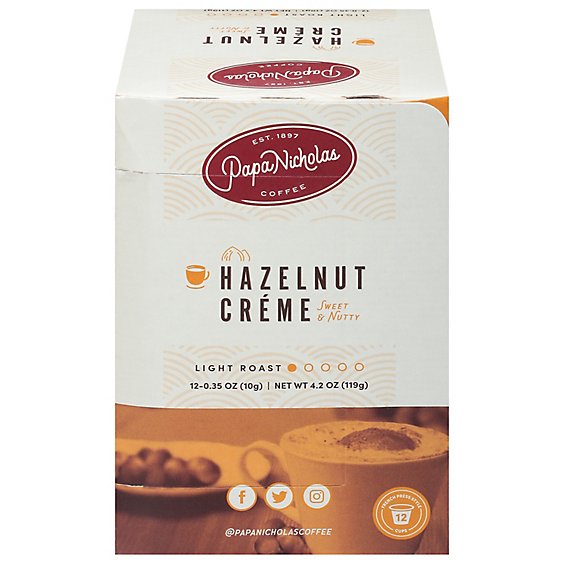 Papanicholas Single Serve Hazelnut Creme Coffee - 12 Count